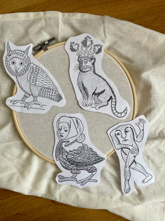 Medieval beasts stick and stitch